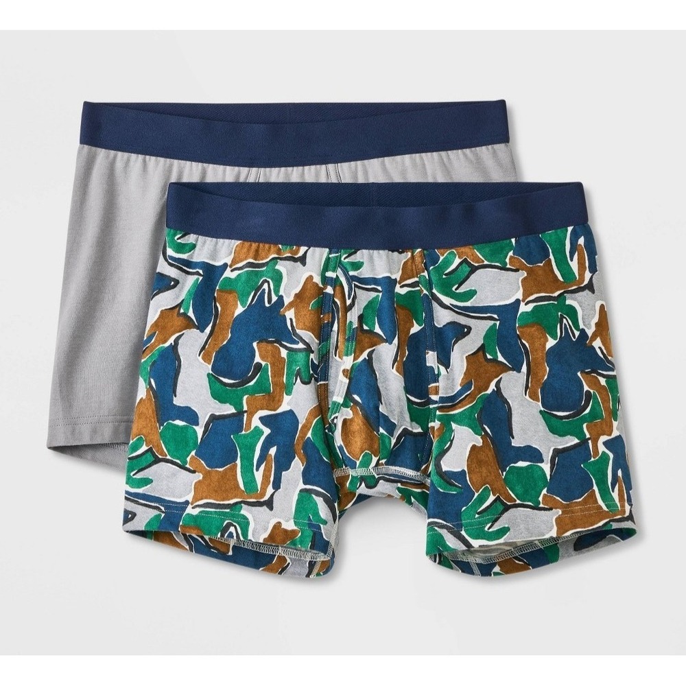 Goodfellow & Co Men's Camo Print Boxer Briefs 2pk - Green gray Size L 36/38"